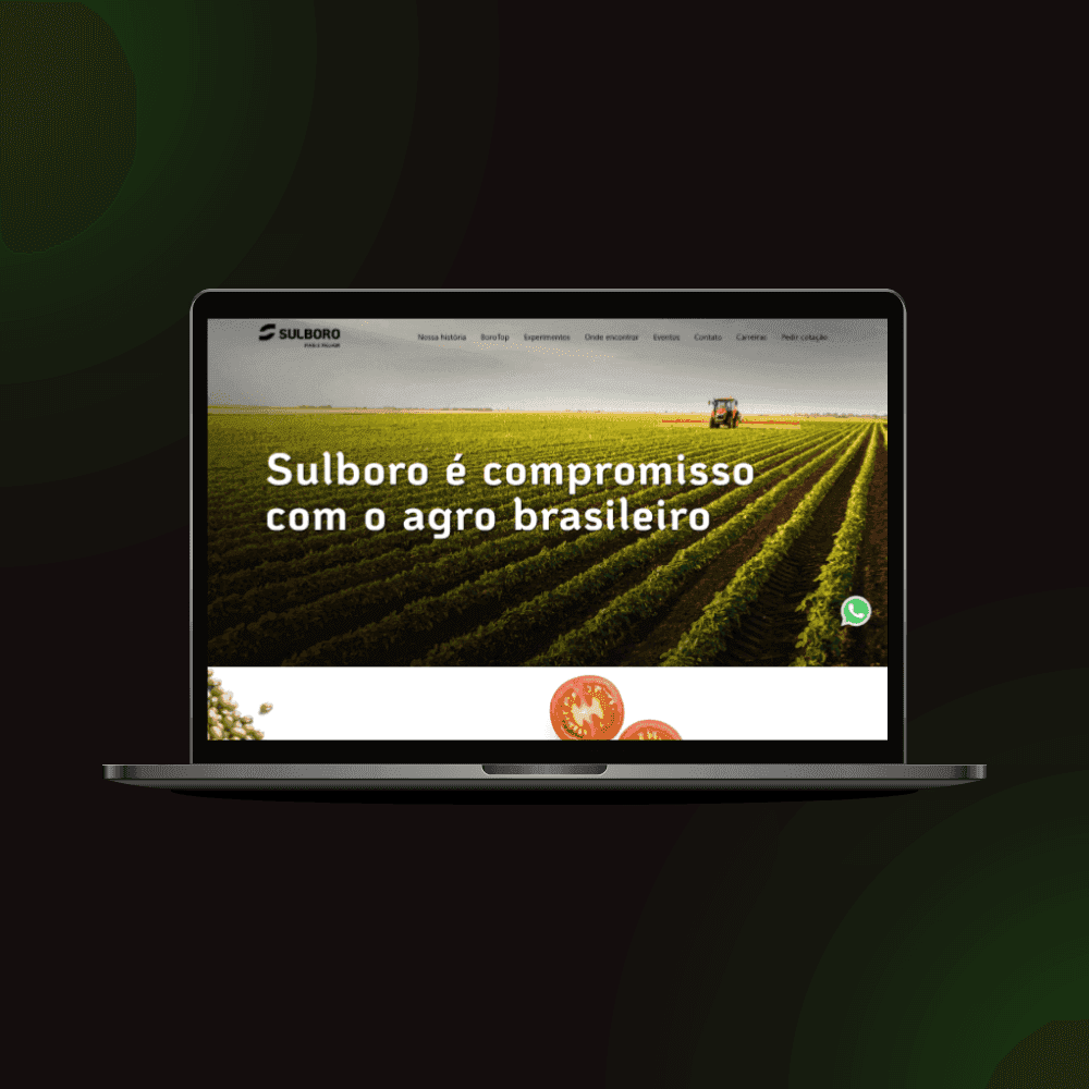 Home do site da Sulboro exibida em um notebook